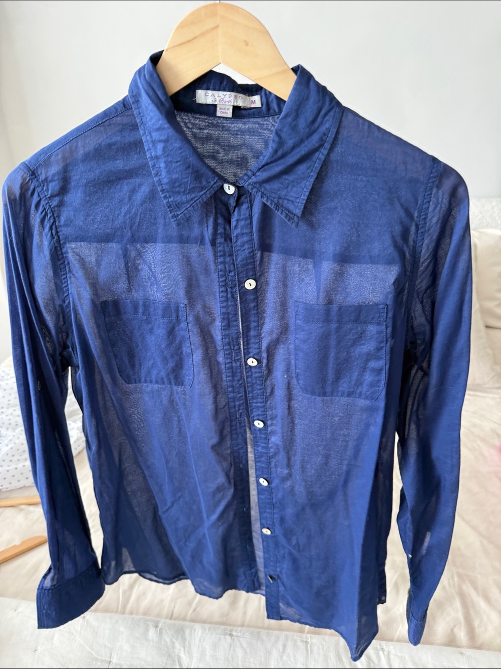 Calypso St. Barth Sheer Navy Blue Button-Down Shirt